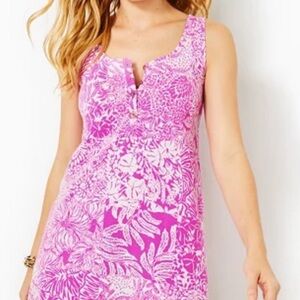 Lela Henley tank dress wild fuschia patchwork print BRAND NEW W TAGS med